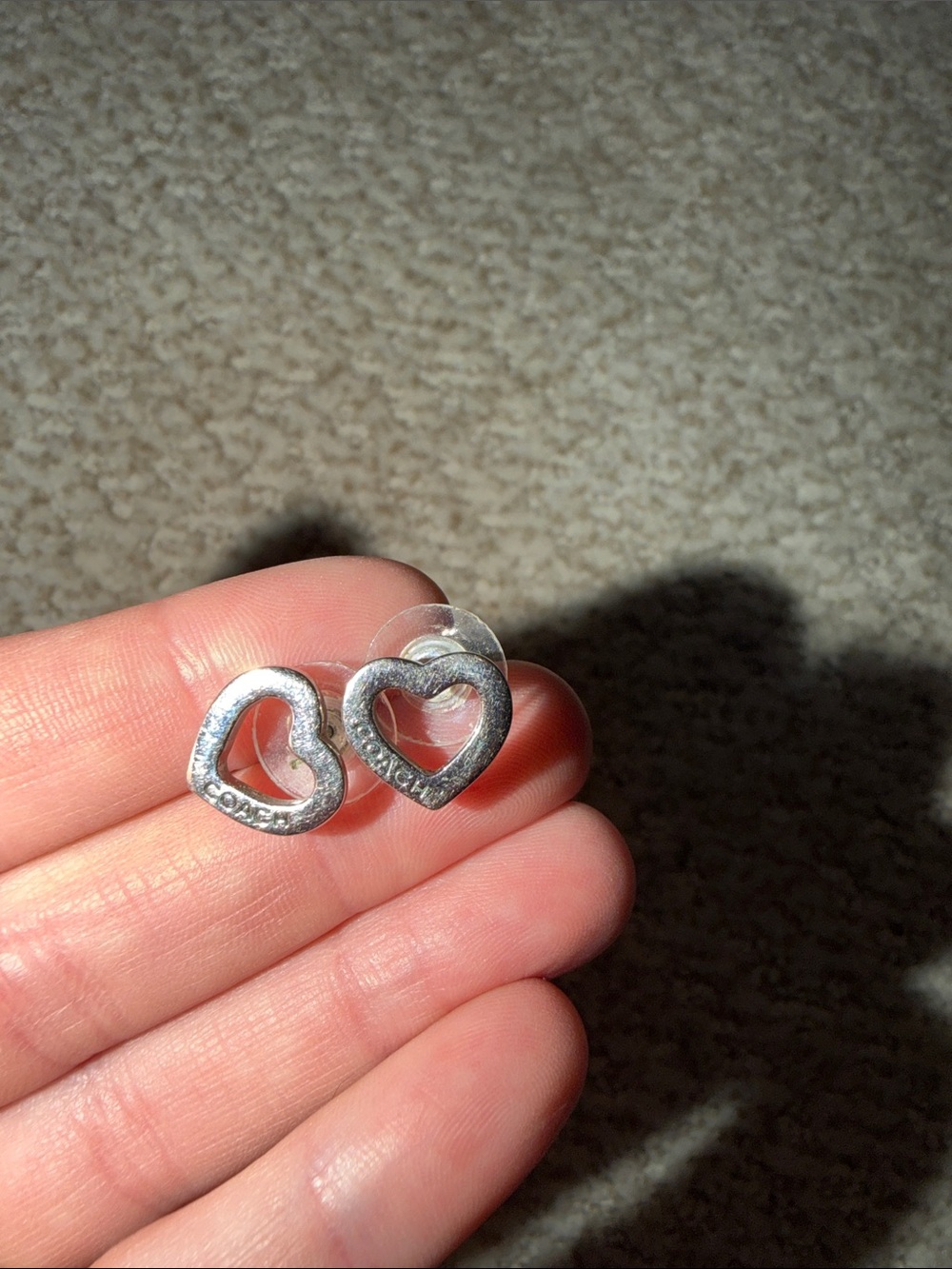 Coach Silver Heart Outline Stud Earrings